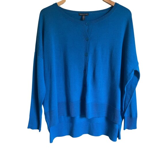 Eileen Fisher Size Small Blue 100% Merino Wool Cardigan Sweater Long Sleeve - Picture 1 of 6